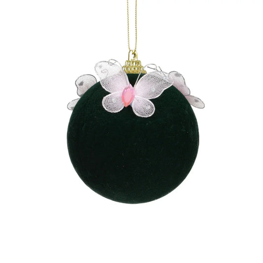Glob de Craciun, pentru brad, cu 3 fluturi, catifea, Ø 8 cm, negru