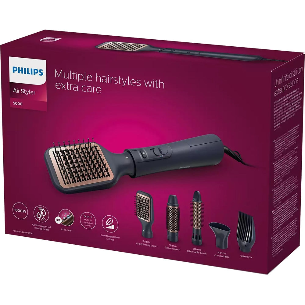 Perie cu aer PHILIPS Series 5000 BHA530/00, 1000W, 3 trepte de temperatura, invelis Ceramic, negru
