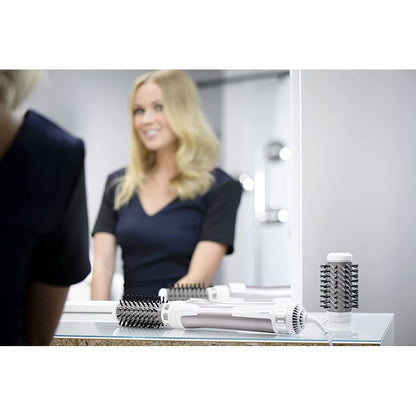 Perie rotativa ROWENTA Brush Activ Premium Care CF9540F0, 1000W, 2 viteze, 2 trepte temperatura, Invelis Keratina, alb-roz prafuit