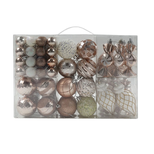 Globuri de Craciun, auriu + alb, plastic, set 75 bucati
