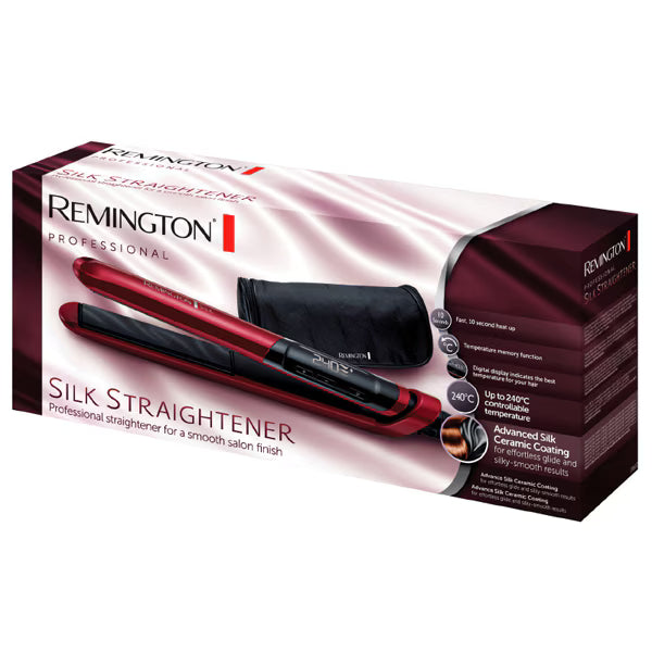Placa de indreptat parul Silk REMINGTON S9600, 240 grade, LCD, invelis ceramic, rosu