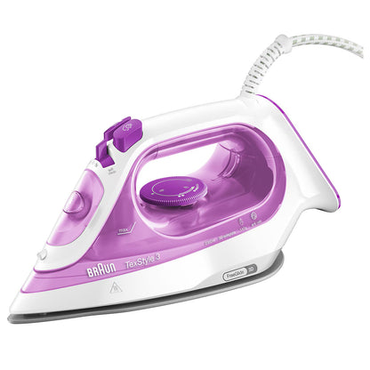 Fier de calcat BRAUN TexStyle 3 SI3030PU, 2300W, 140g/min, 270ml, talpa SuperCeramic, mov-alb