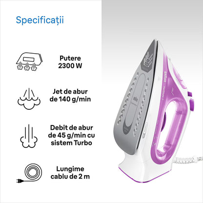 Fier de calcat BRAUN TexStyle 3 SI3030PU, 2300W, 140g/min, 270ml, talpa SuperCeramic, mov-alb