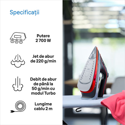Fier de calcat BRAUN FreeStyle 5 SI5057RD, 2700W, 220g/min, 300ml, talpa SuperCeramic, rosu-negru