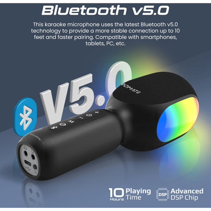 Microfon karaoke cu boxa PROMATE VocalMic, Bluetooth, RGB, negru