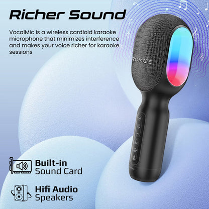 Microfon karaoke cu boxa PROMATE VocalMic, Bluetooth, RGB, negru