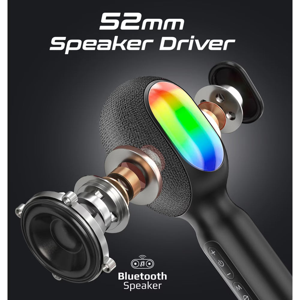 Microfon karaoke cu boxa PROMATE VocalMic, Bluetooth, RGB, negru